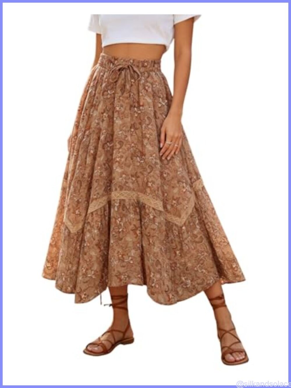 Boho Maxi Skirt with Pockets, High Waist A-Line Long Skirt